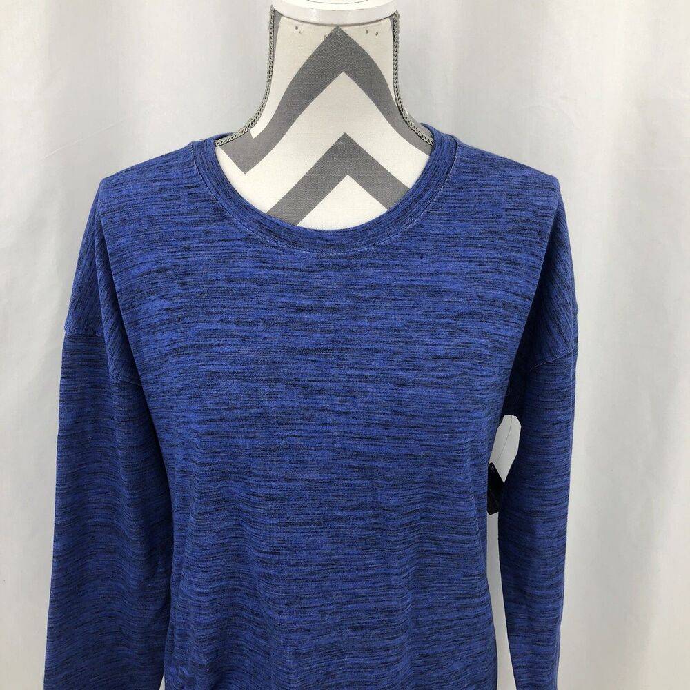 Reebok Cinch Side Marble Crew Neck Long Sleeve Blue Sport Shirt Medium NWT